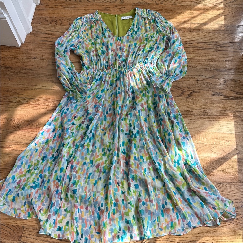 The Fold London The Versailles Abstract Print Silk Midi Dress US 10 - Picture 7 of 11